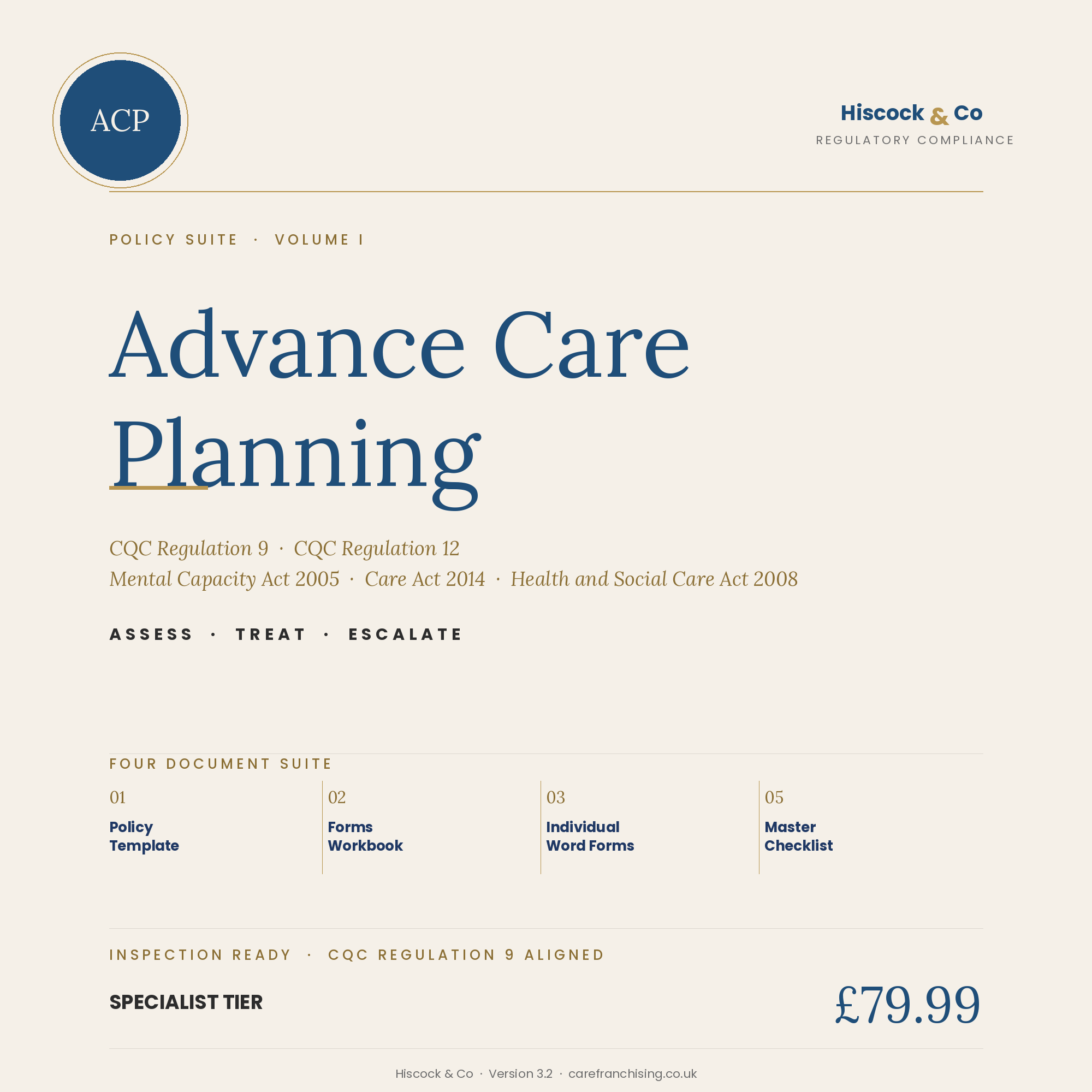 Advance Care Planning Policy Suite cover — Hiscock & Co