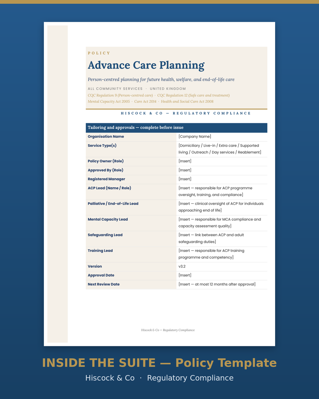 Inside the suite — Advance Care Planning policy template first page