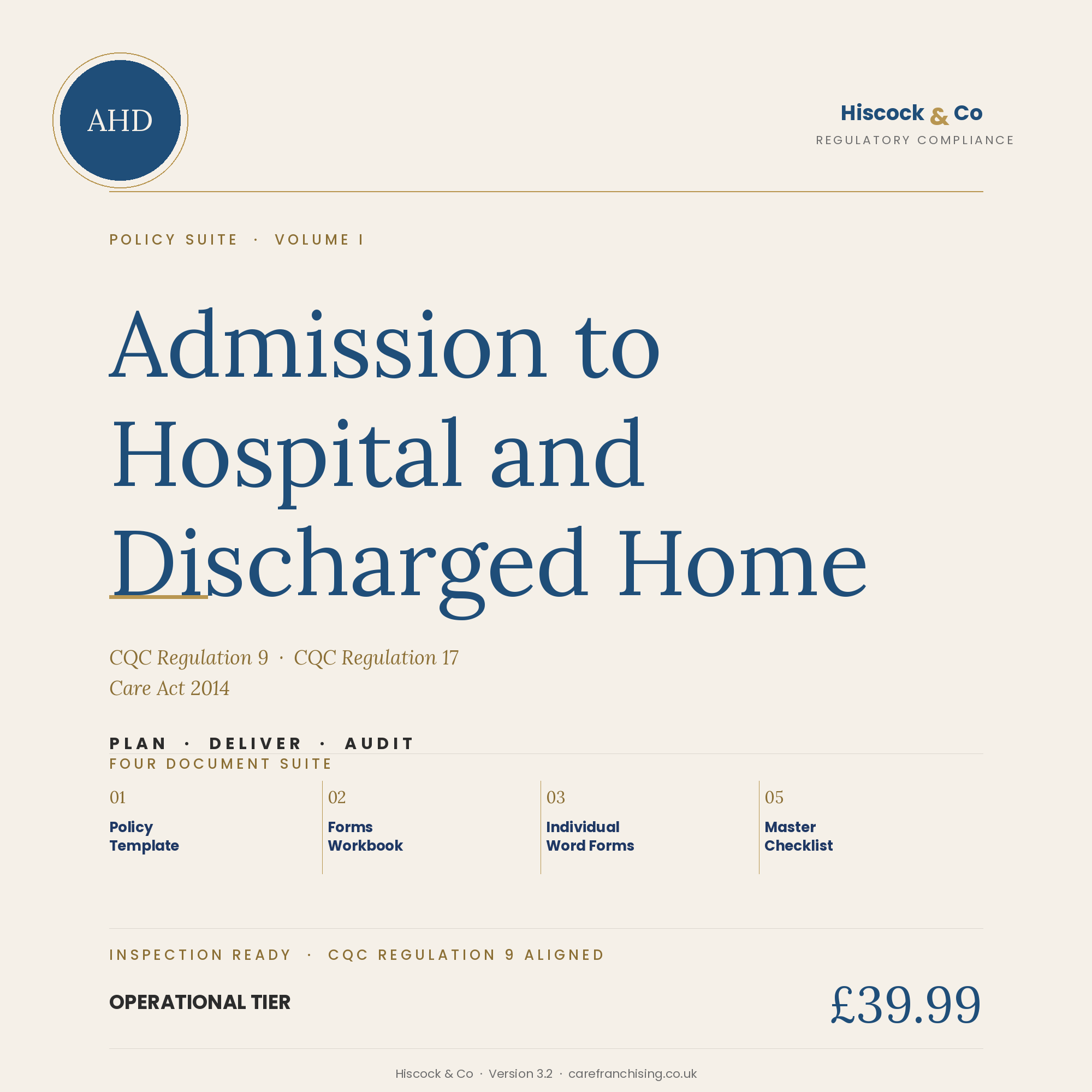 Admission to Hospital and Discharged Home Policy Suite cover