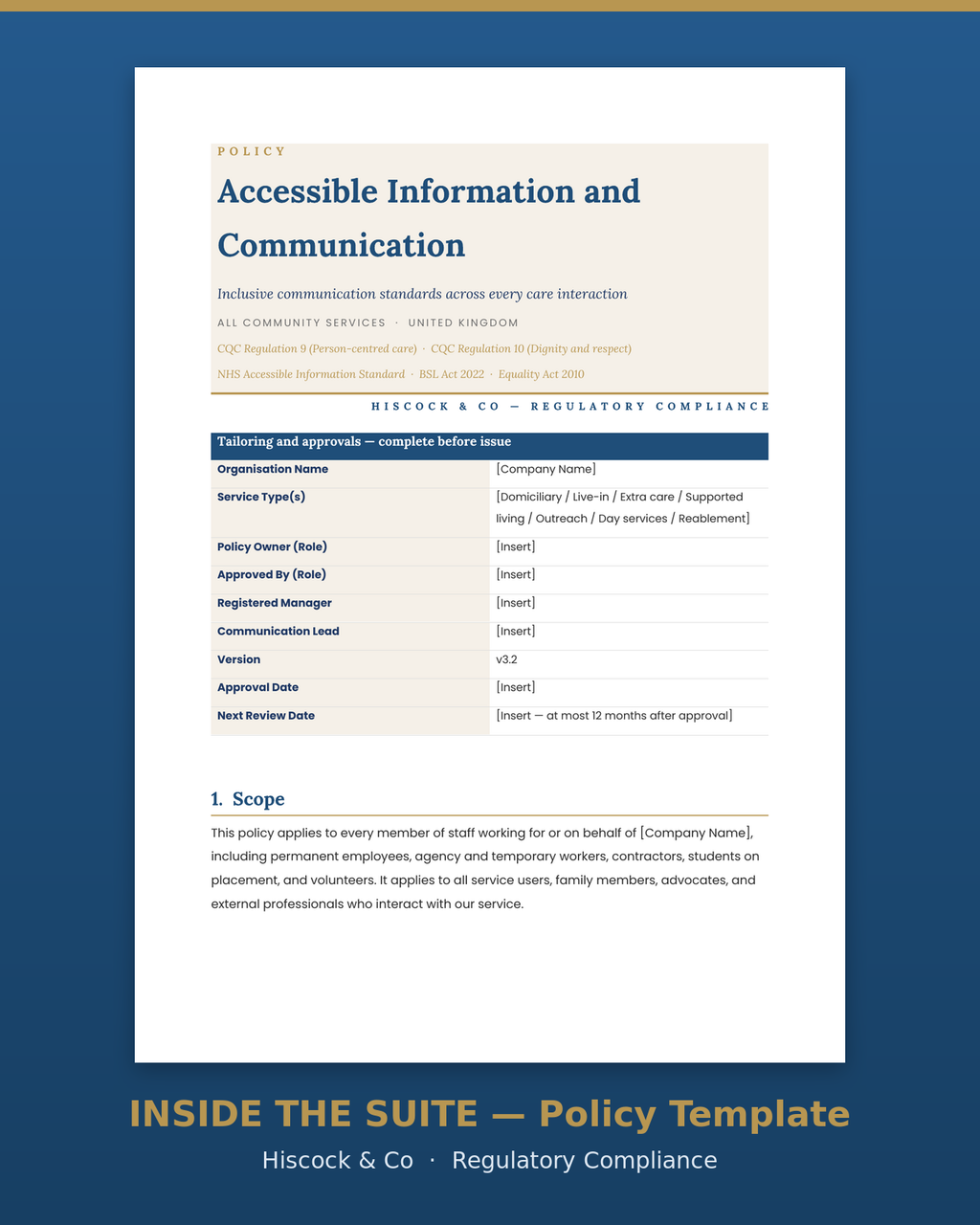 Inside the suite — Accessible Information and Communication policy template first page