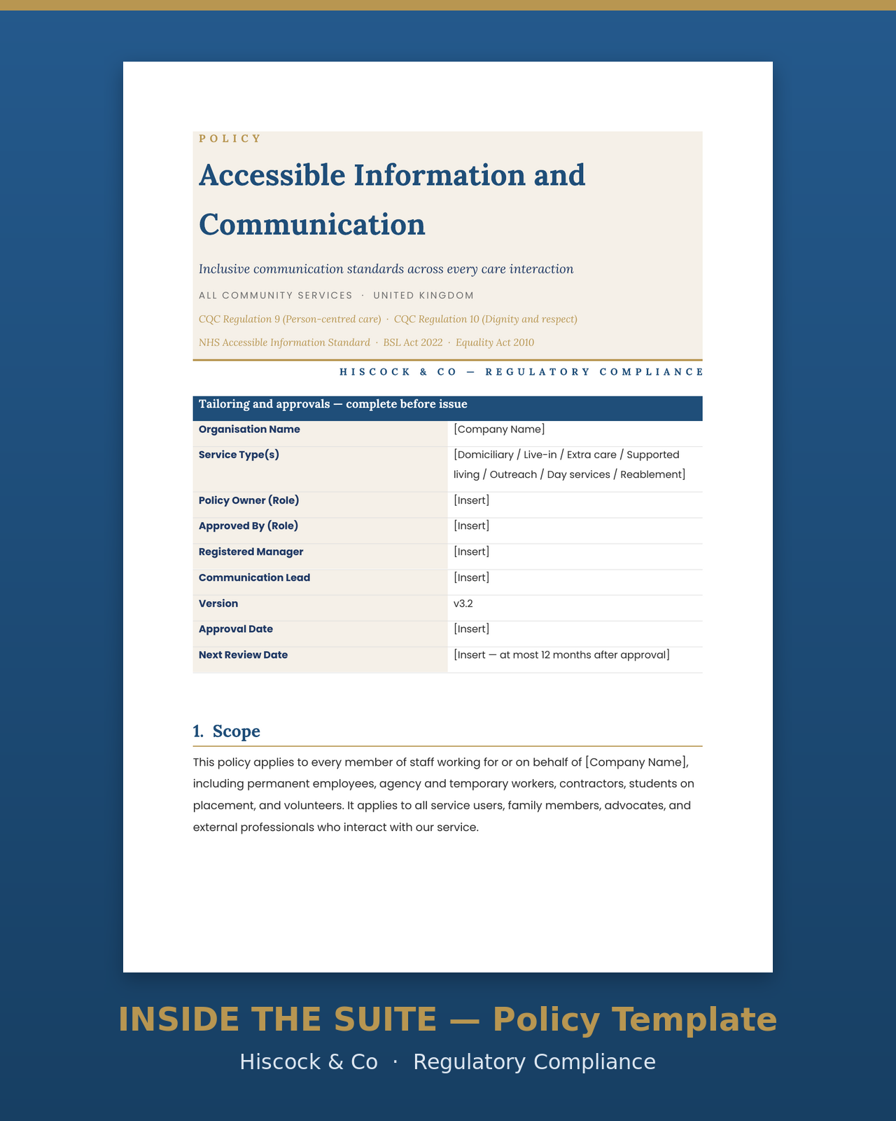 Inside the suite — Accessible Information and Communication policy template first page
