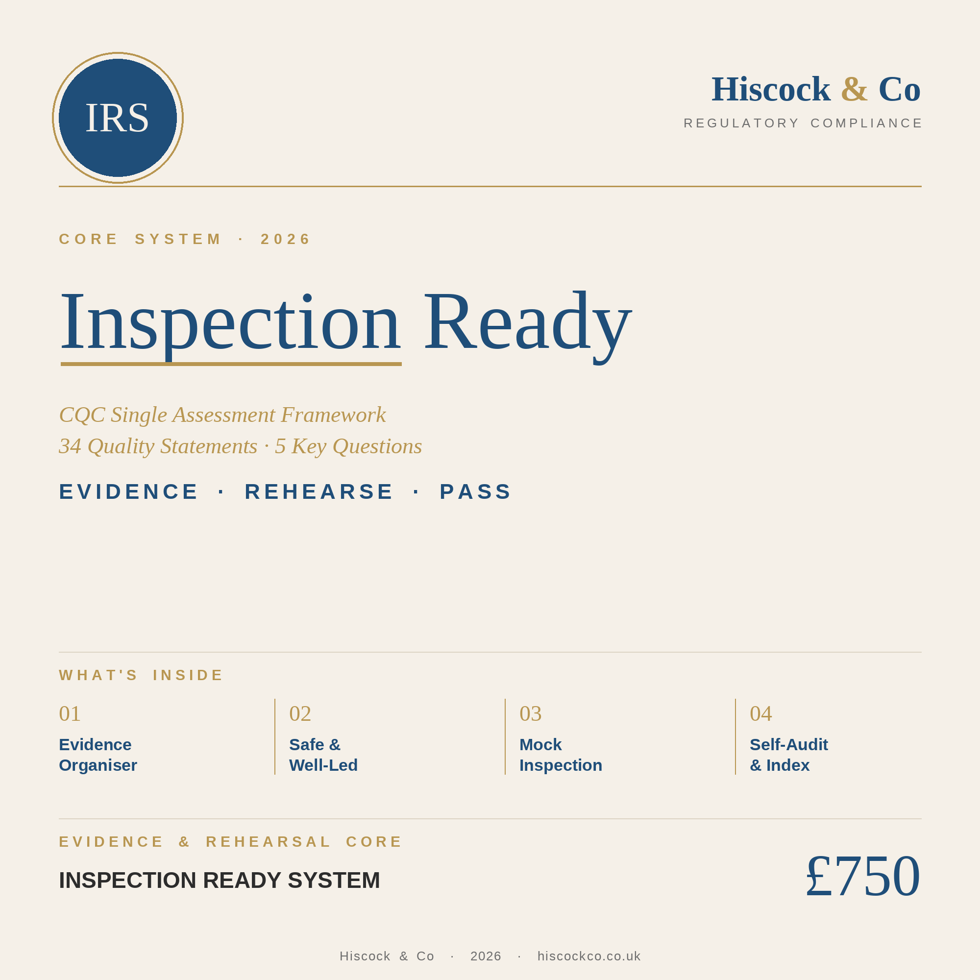 CQC Inspection Ready System — Core Evidence & Rehearsal Pack (2026) — Hiscock & Co