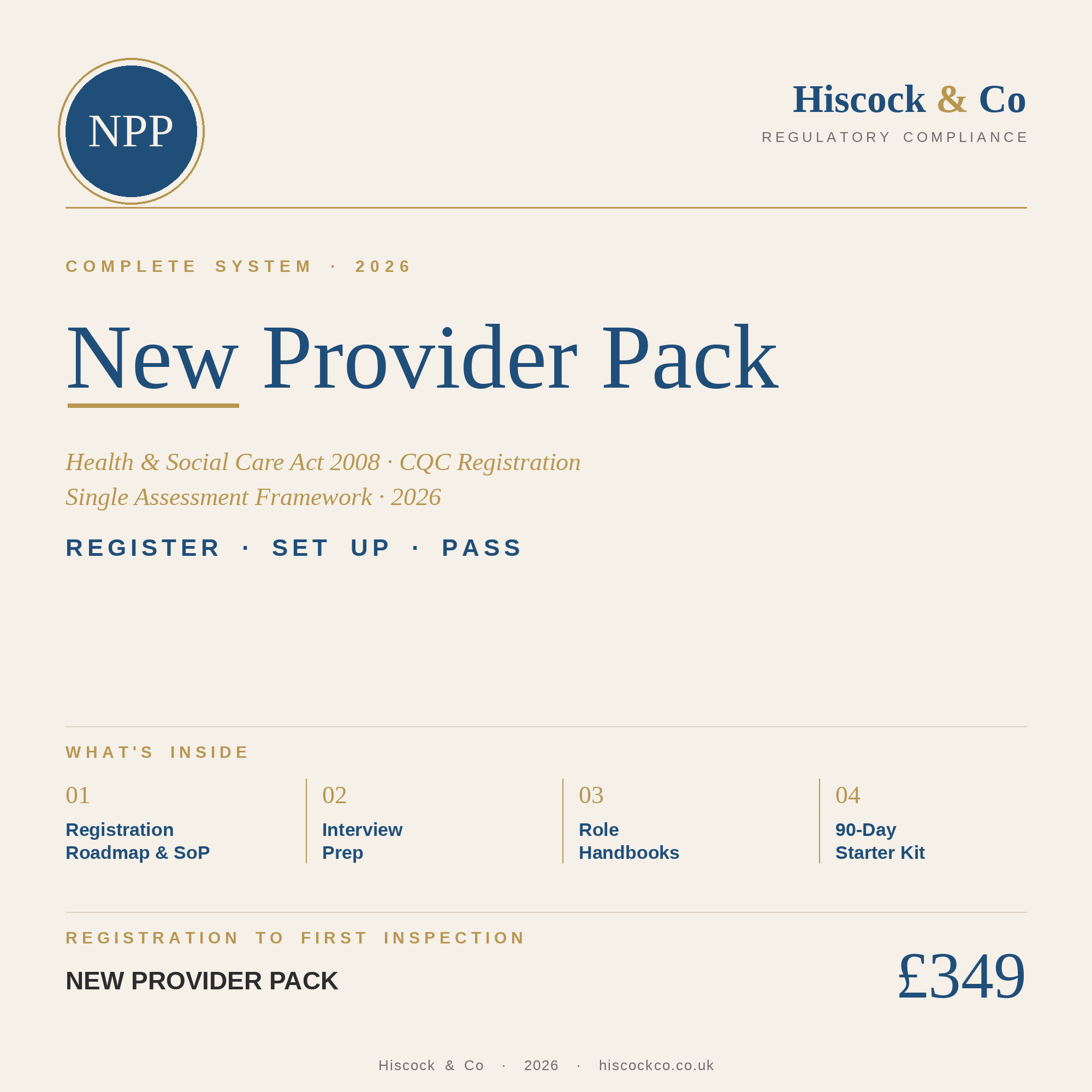 New Provider Pack (2026) — CQC Registration to First Inspection — Hiscock & Co